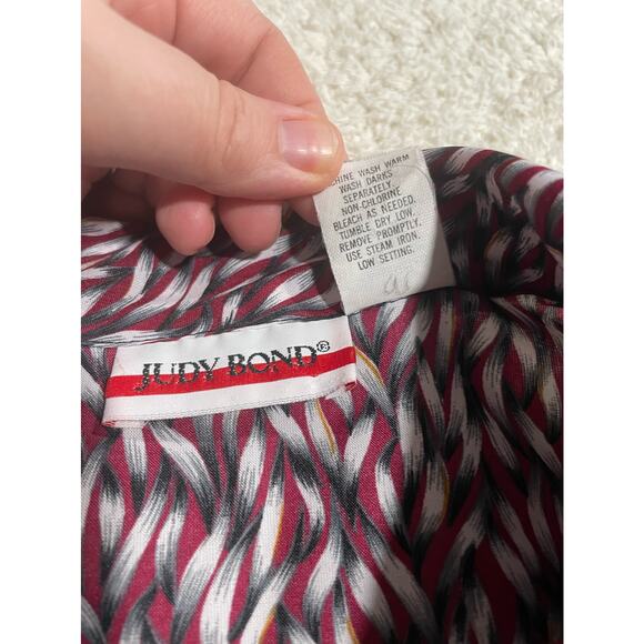 VTG Judy Bond Button Shirt Womens Sz 16 Pussybow Front Bow Puff Sleeve Patterned - Picture 8 of 10